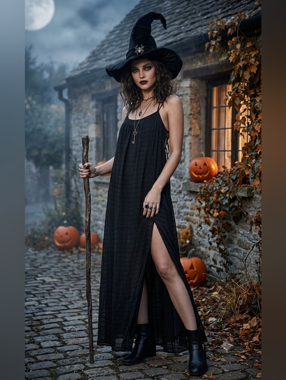 Wilfred Black Maxi Witchy Slip Dress with Side Slit